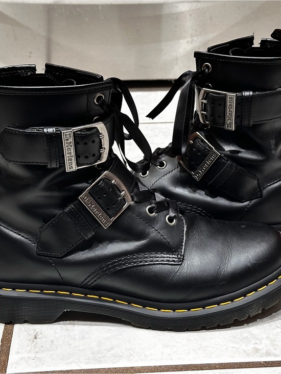 Dr. Martens Black Leather Lace-Up Buckle Boots